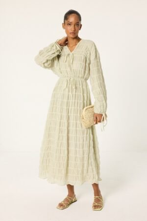 PUFF SLEEVE GATHERED DRESS