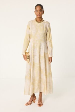 PATTERNED DRESS WITH BINDING BELTS