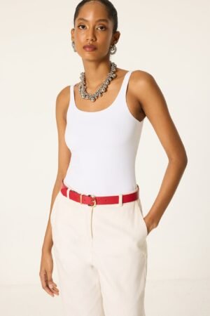 DOUBLE-LAYER THICK STRAP SNAP-BUTTON BODYSUIT